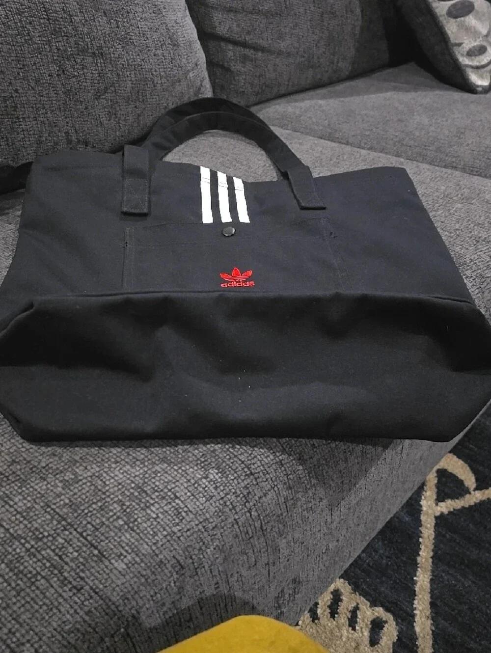 adidas Black Canvas Messenger Tote with Red Logo